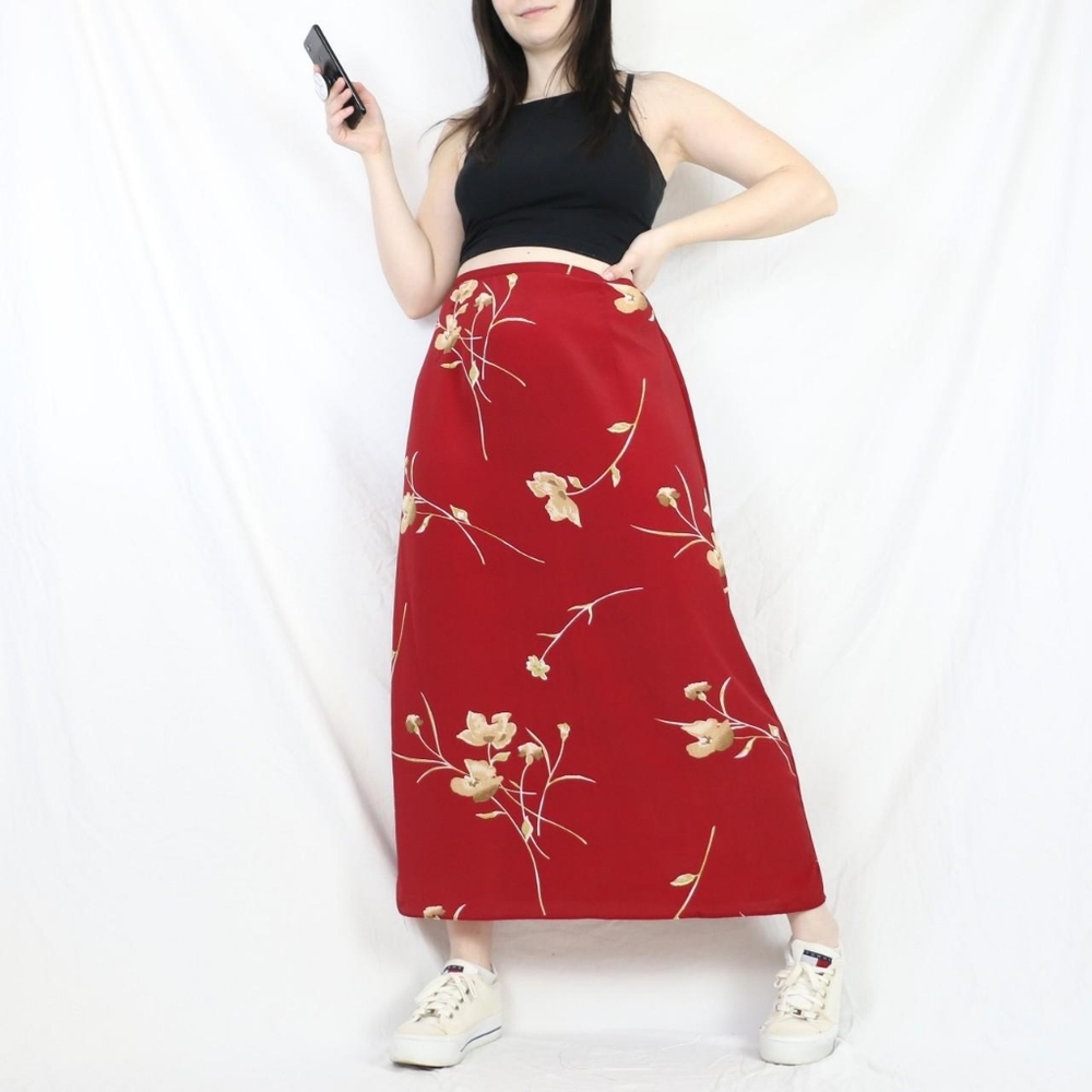 Vintage Red Floral Midi Skirt